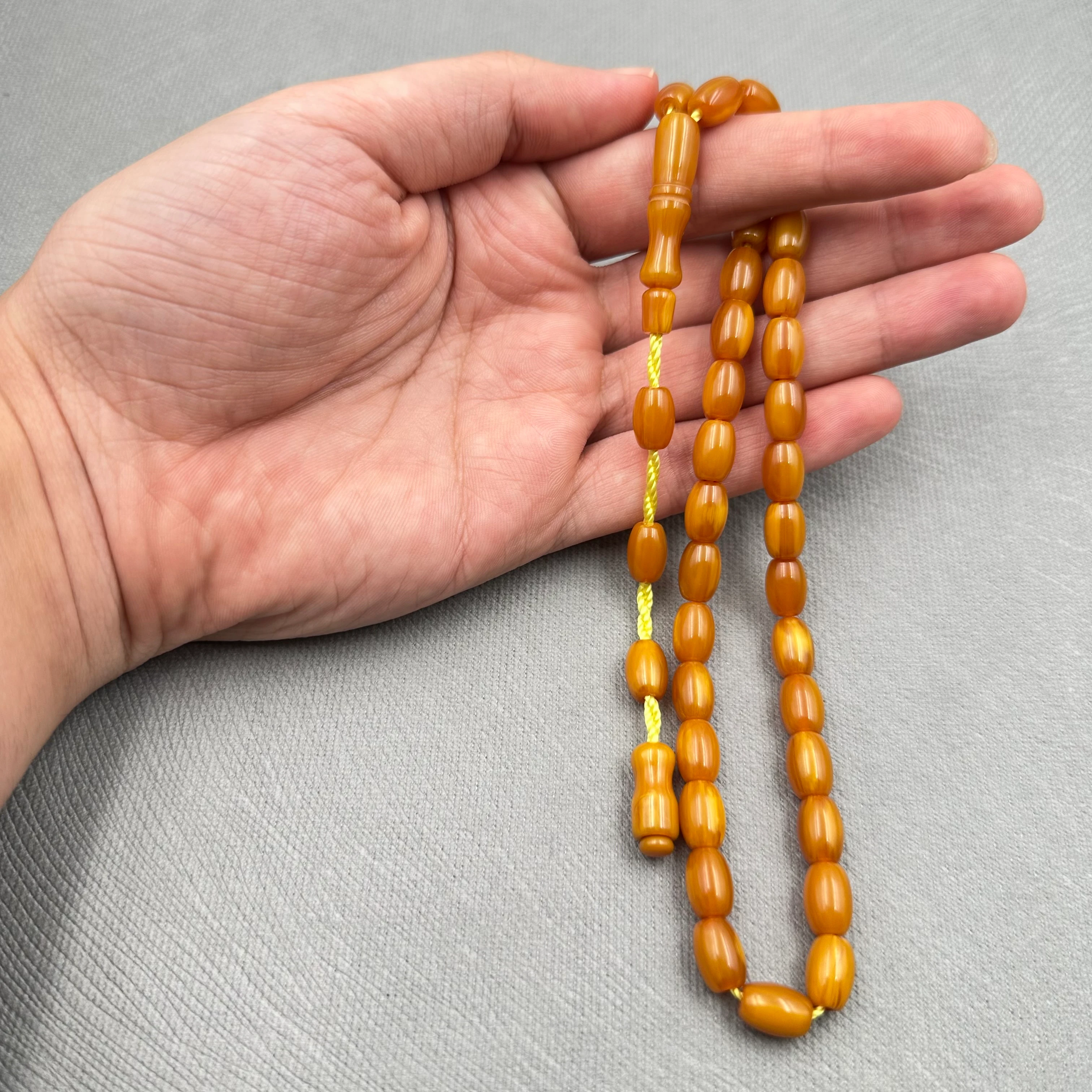 Bal Turuncu Parlak Kapsül Kesim Hareli Sıkma Kehribar Tespih